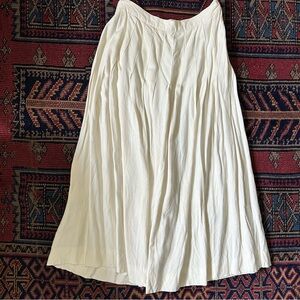 Vintage 70s Cotton Linen Women's Cream A-Line Midi pleated Skirt